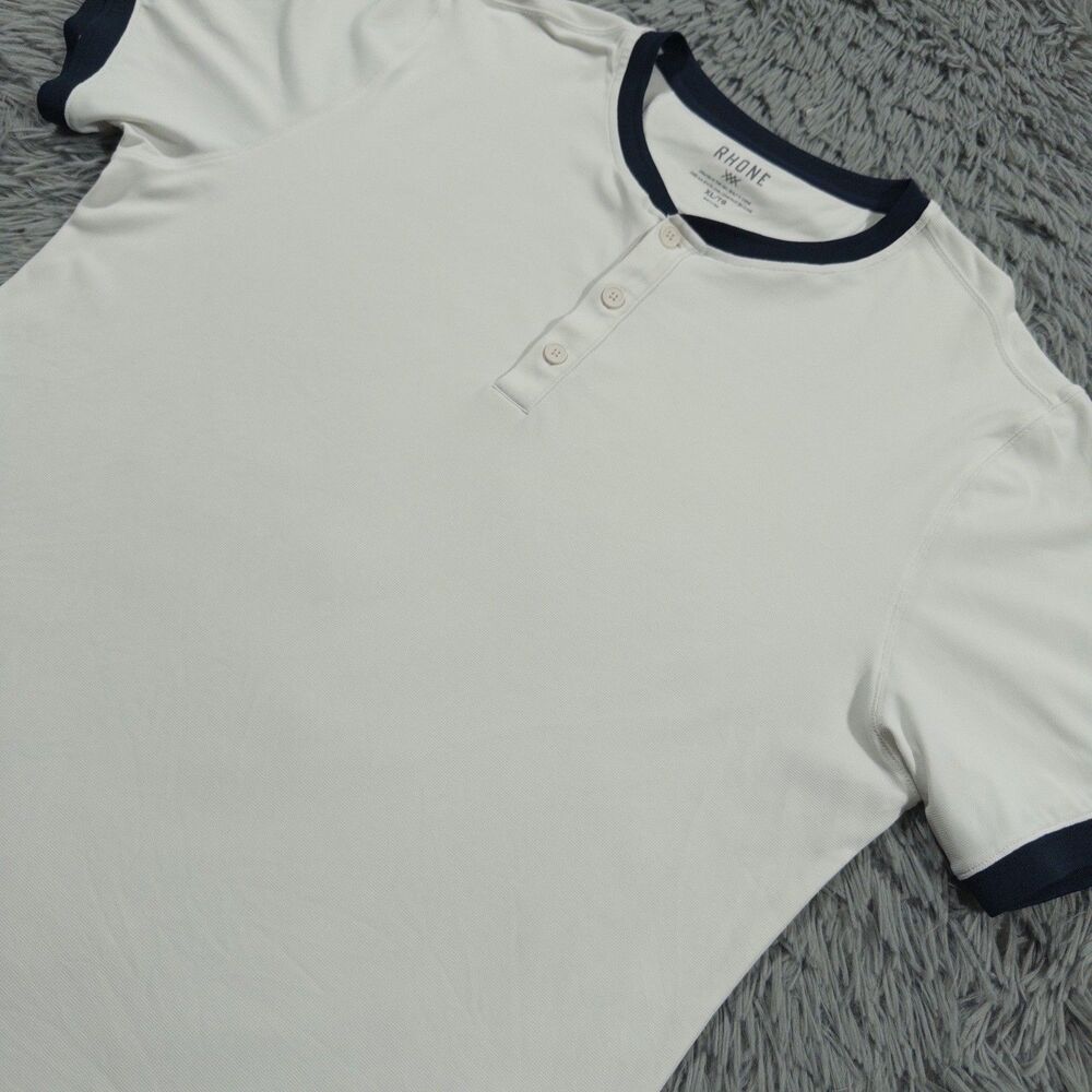 Rhone Shirt Extra Large White Blue Henley Ringer Button Performance Stretch Mens